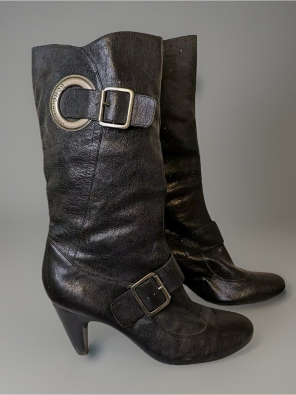 BGBGirls Black Leather High Heel Buckle Bo…